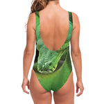 Green Reticulated Python Snake Print One Piece Swimsuit