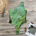 Green Reticulated Python Snake Print One Shoulder Bodysuit