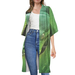 Green Reticulated Python Snake Print Open Front Beach Cover Up
