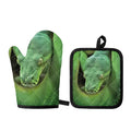 Green Reticulated Python Snake Print Oven Mitt And Pot Holder Set