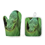 Green Reticulated Python Snake Print Oven Mitt And Pot Holder Set