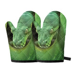 Green Reticulated Python Snake Print Oven Mitts
