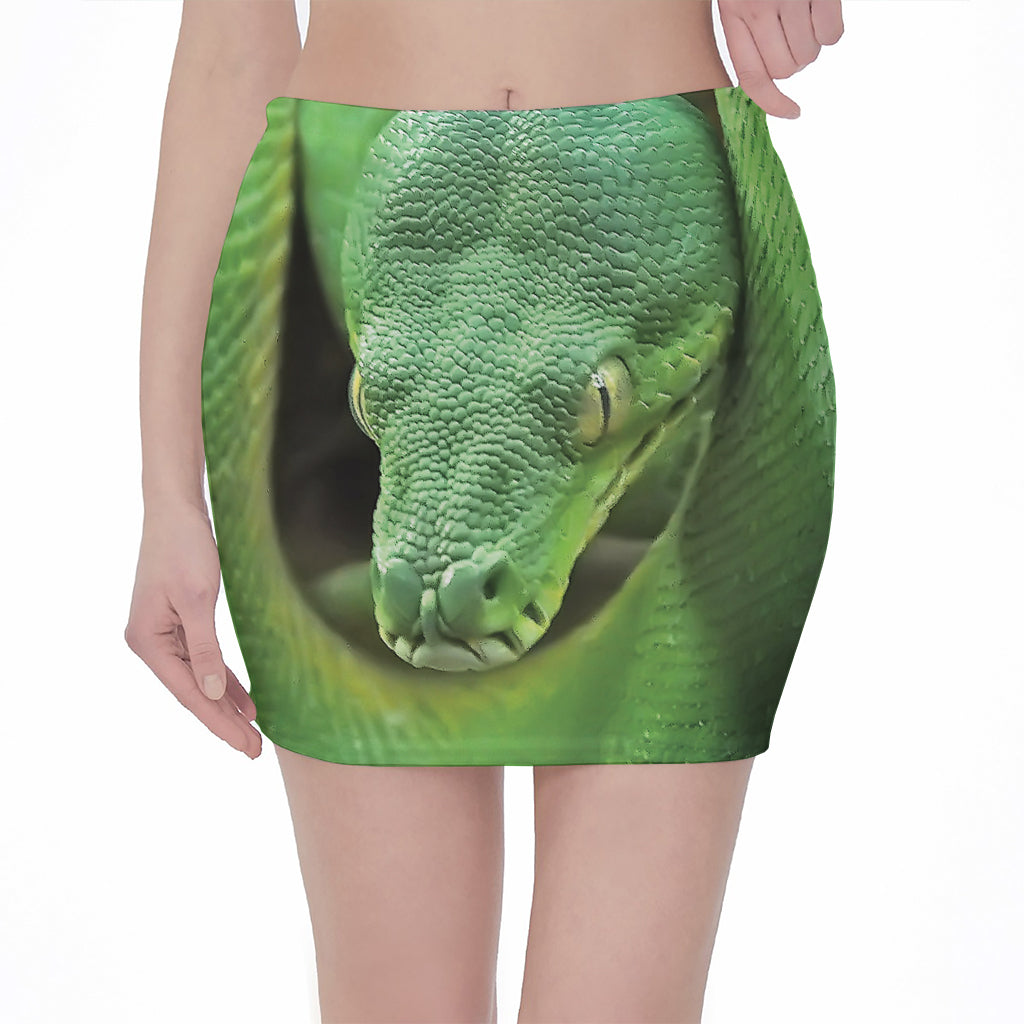 Green Reticulated Python Snake Print Pencil Mini Skirt