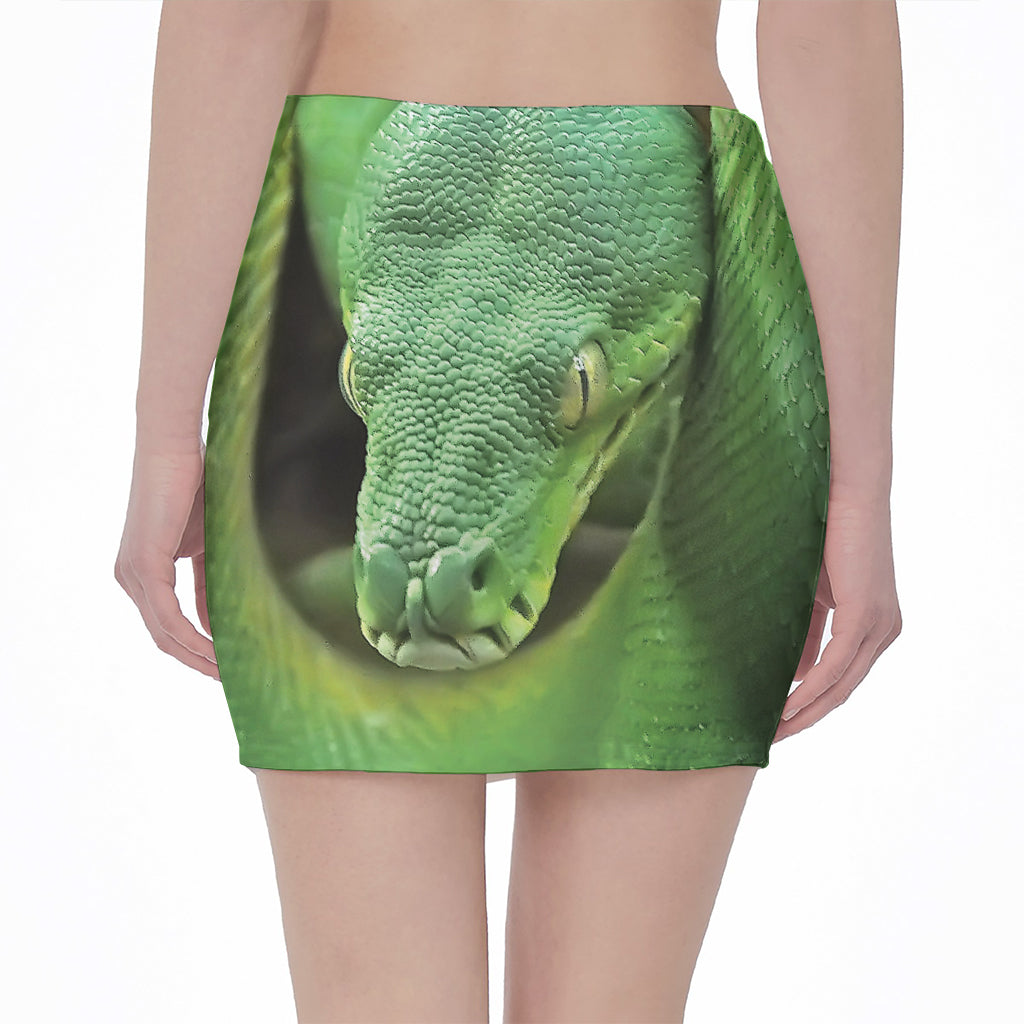 Green Reticulated Python Snake Print Pencil Mini Skirt