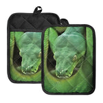 Green Reticulated Python Snake Print Pot Holders With Pocket