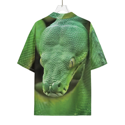 Green Reticulated Python Snake Print Rayon Hawaiian Shirt