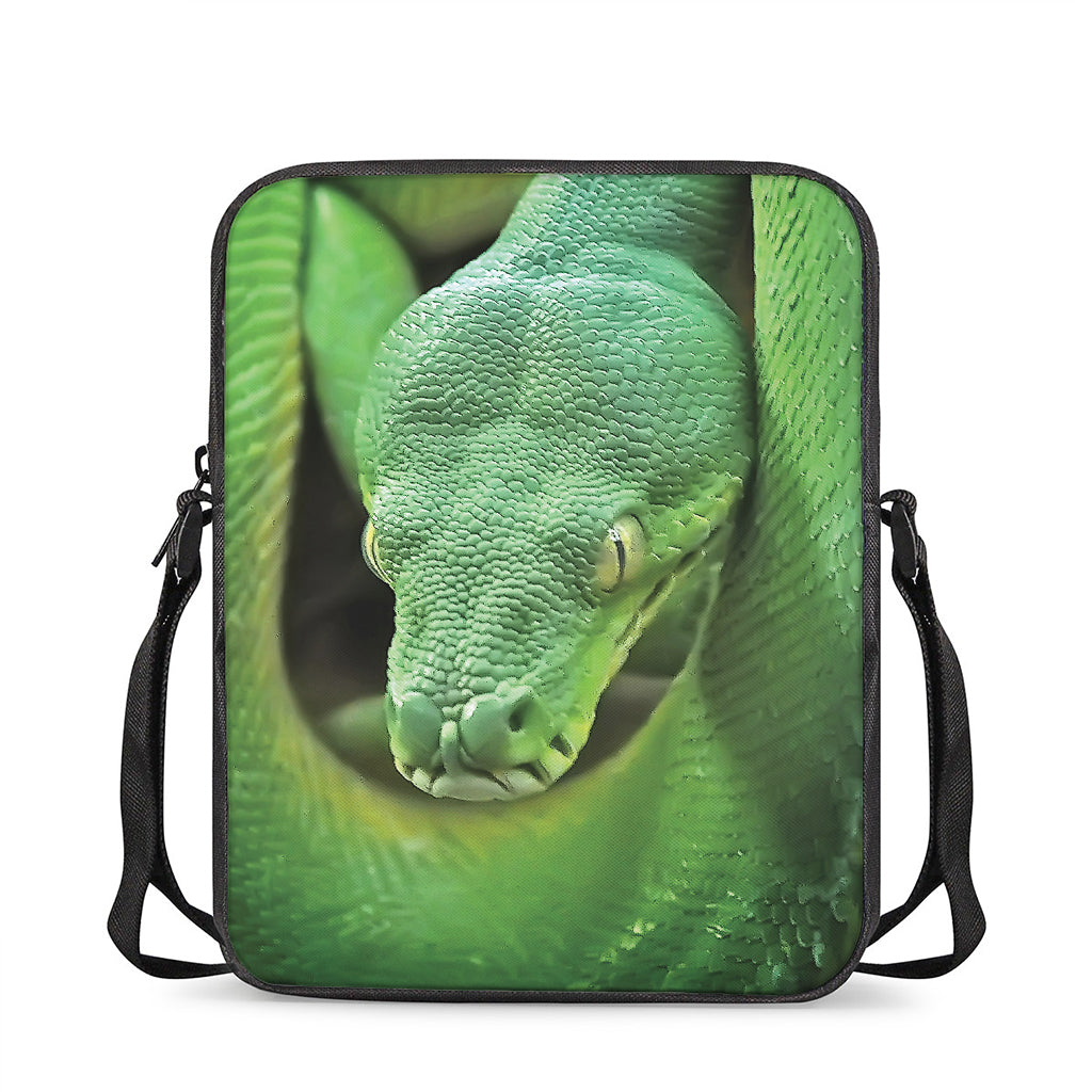 Green Reticulated Python Snake Print Rectangular Crossbody Bag