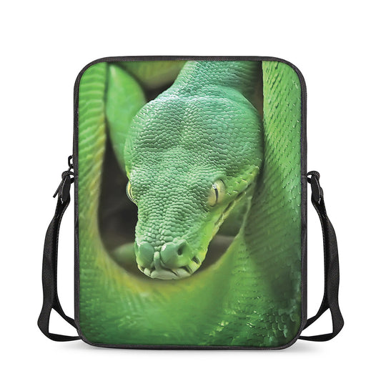 Green Reticulated Python Snake Print Rectangular Crossbody Bag