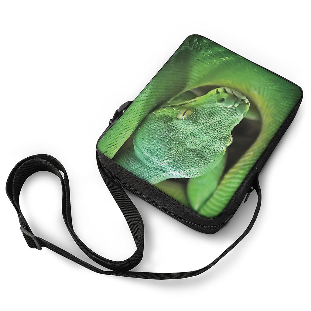 Green Reticulated Python Snake Print Rectangular Crossbody Bag