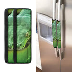 Green Reticulated Python Snake Print Refrigerator Handle Covers