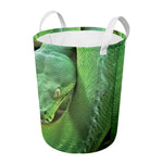 Green Reticulated Python Snake Print Round Laundry Basket