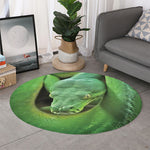 Green Reticulated Python Snake Print Round Rug