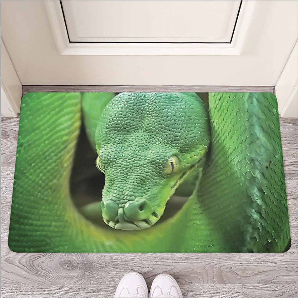 Green Reticulated Python Snake Print Rubber Doormat