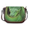 Green Reticulated Python Snake Print Saddle Bag