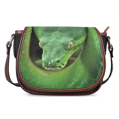 Green Reticulated Python Snake Print Saddle Bag