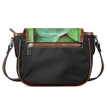 Green Reticulated Python Snake Print Saddle Bag