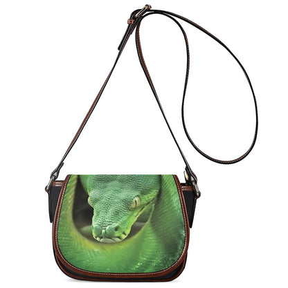 Green Reticulated Python Snake Print Saddle Bag