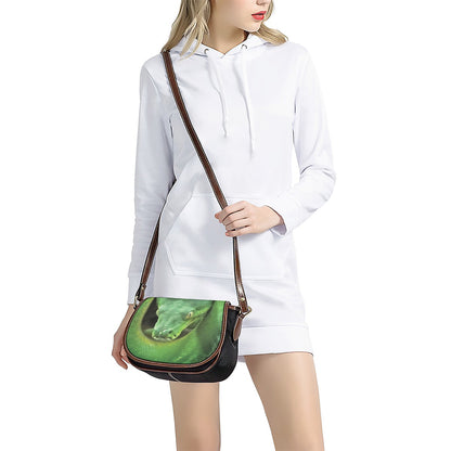 Green Reticulated Python Snake Print Saddle Bag