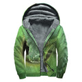 Green Reticulated Python Snake Print Sherpa Lined Zip Up Hoodie