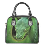 Green Reticulated Python Snake Print Shoulder Handbag