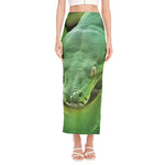 Green Reticulated Python Snake Print Side Slit Maxi Skirt