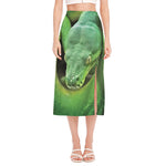 Green Reticulated Python Snake Print Side Slit Midi Skirt