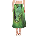 Green Reticulated Python Snake Print Side Slit Midi Skirt