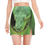 Green Reticulated Python Snake Print Side Slit Mini Skirt