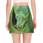Green Reticulated Python Snake Print Side Slit Mini Skirt