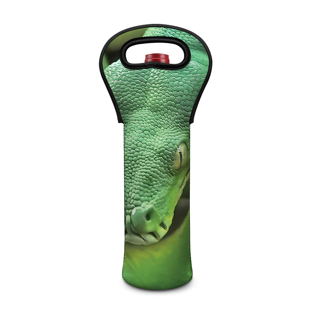 Green Reticulated Python Snake Print Single Neoprene Wine Tote