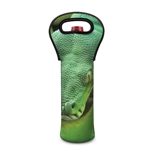 Green Reticulated Python Snake Print Single Neoprene Wine Tote