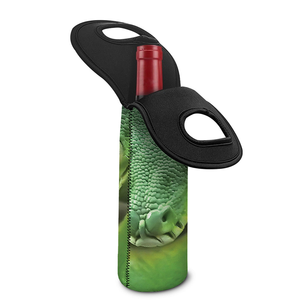 Green Reticulated Python Snake Print Single Neoprene Wine Tote