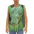 Green Reticulated Python Snake Print Sleeveless Baseball Jersey