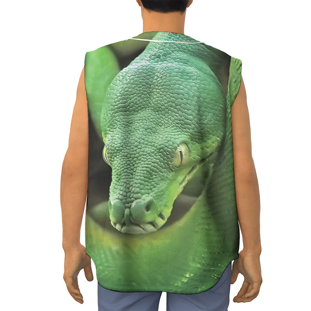 Green Reticulated Python Snake Print Sleeveless Baseball Jersey
