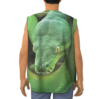 Green Reticulated Python Snake Print Sleeveless Baseball Jersey