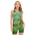 Green Reticulated Python Snake Print Sleeveless One Piece Swimsuit