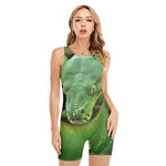 Green Reticulated Python Snake Print Sleeveless One Piece Swimsuit