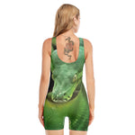 Green Reticulated Python Snake Print Sleeveless One Piece Swimsuit