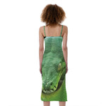 Green Reticulated Python Snake Print Slim Fit Midi Cami Dress