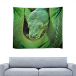 Green Reticulated Python Snake Print Tapestry