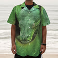 Green Reticulated Python Snake Print Textured Short Sleeve Shirt