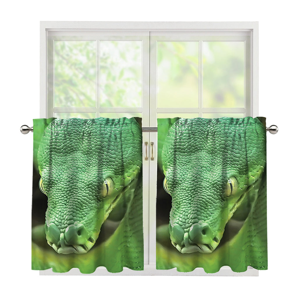 Green Reticulated Python Snake Print Tier Curtains