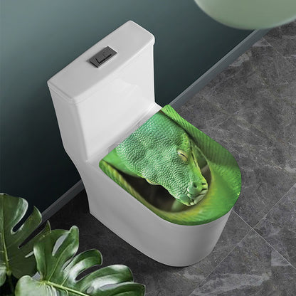 Green Reticulated Python Snake Print Toilet Lid Cover