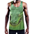Green Reticulated Python Snake Print Men's Workout Tank Top