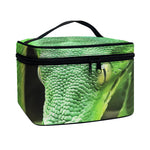 Green Reticulated Python Snake Print Travel Makeup Bag
