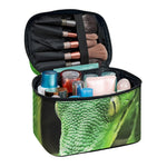 Green Reticulated Python Snake Print Travel Makeup Bag
