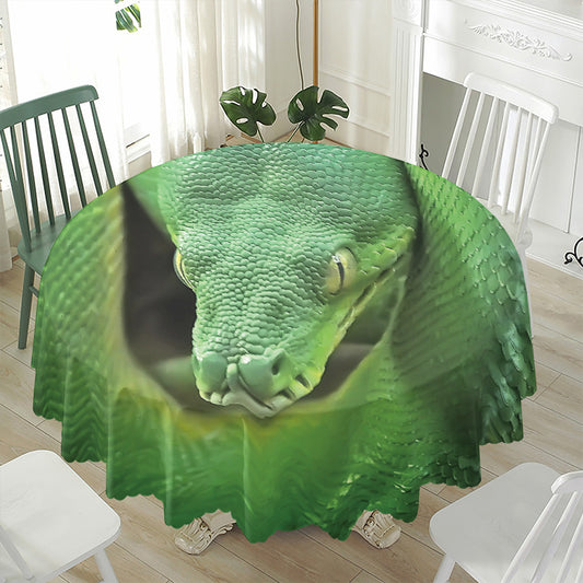 Green Reticulated Python Snake Print Waterproof Round Tablecloth