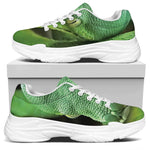 Green Reticulated Python Snake Print White Chunky Shoes
