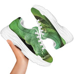 Green Reticulated Python Snake Print White Chunky Shoes