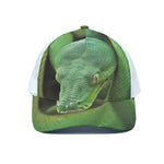 Green Reticulated Python Snake Print White Mesh Trucker Cap